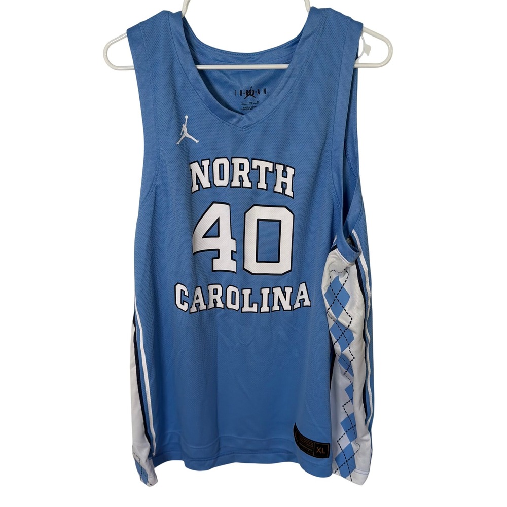 Jordan Brand Basketball Jersey Men XL Blue UNC Davis 40 Argyle Mesh Tar Heels